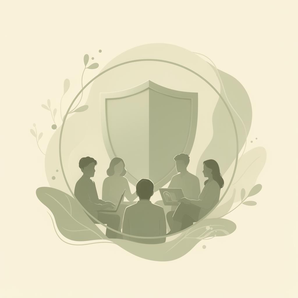 Equipe protegida por um escudo, representando conscientização em segurança
