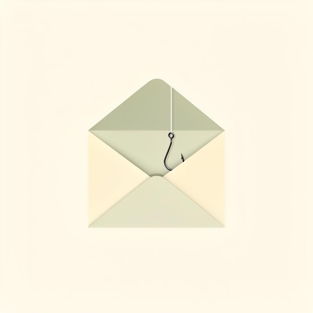 Ilustração minimalista de envelope com anzol representando phishing